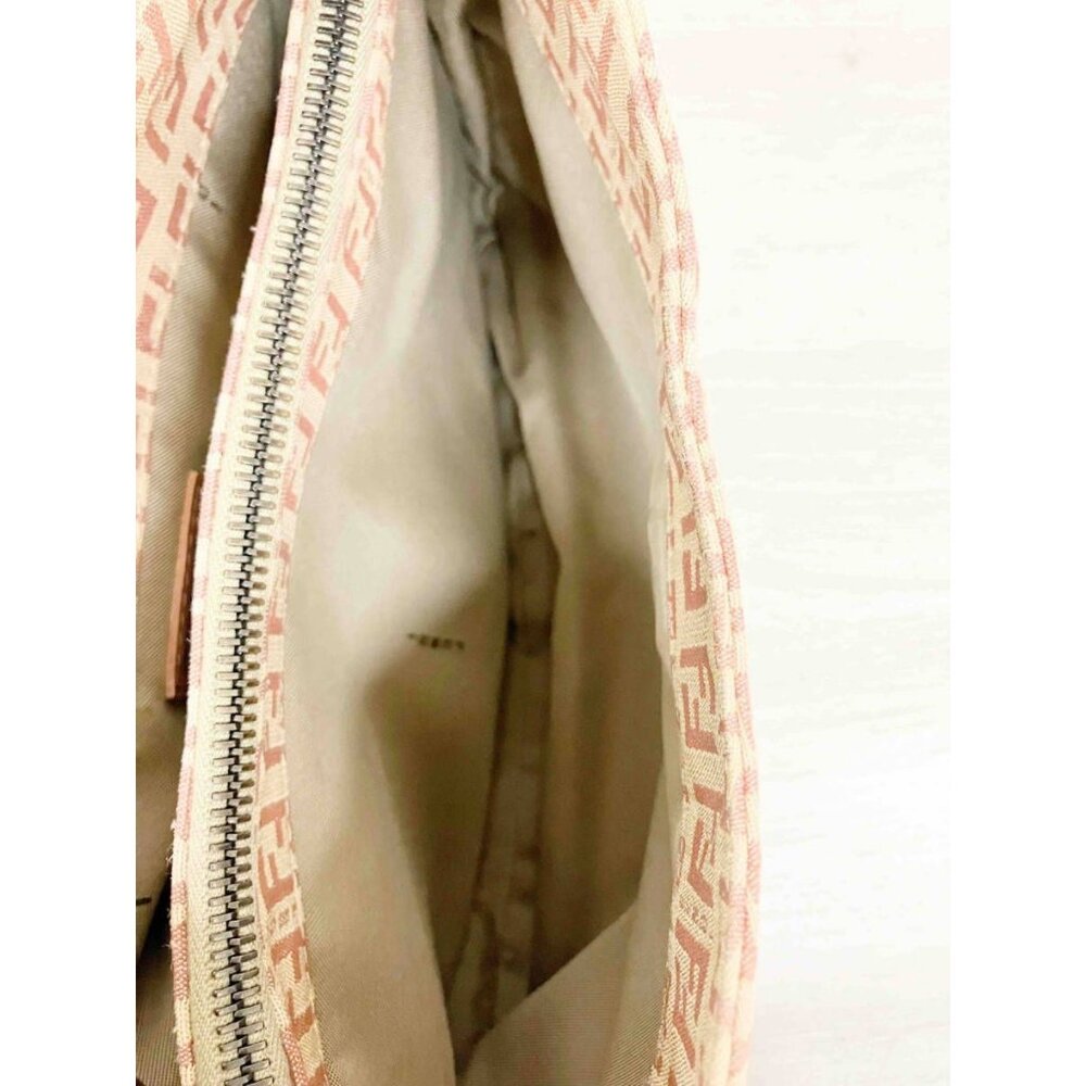 Authentic FENDI Mamma Zucca Bucket Baguette Pink Beige Flap Bag Purse Tote FF - Picture 8 of 10